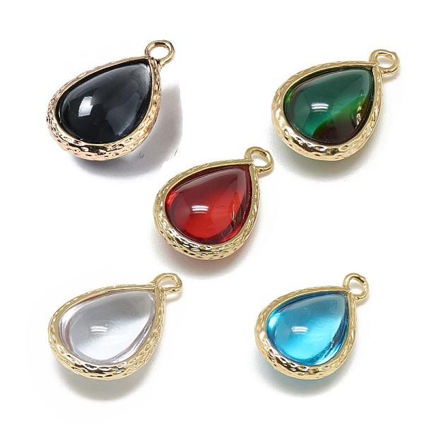 

PandaHall Glass Pendants, with Golden Tone Brass Findings, Drop, Mixed Color, 22x14x8mm, Hole: 1.5mm Brass+Glass Teardrop Multicolor