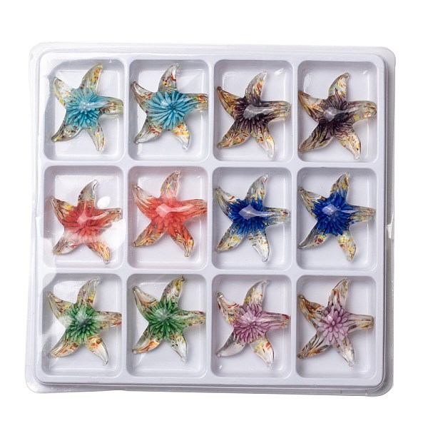 

PandaHall Handmade Lampwork Pendants, Starfish/Sea Stars, Mixed Color, 42x47x13mm, Hole: 7mm, 12pcs/box Lampwork Starfish Multicolor