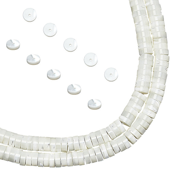 

PandaHall Natural Trochid Shell/Trochus Shell Beads Strands, Flat Round/Disc, Floral White, 6x2mm, Hole: 0.8mm, about 172pcs/strand, 15.5...