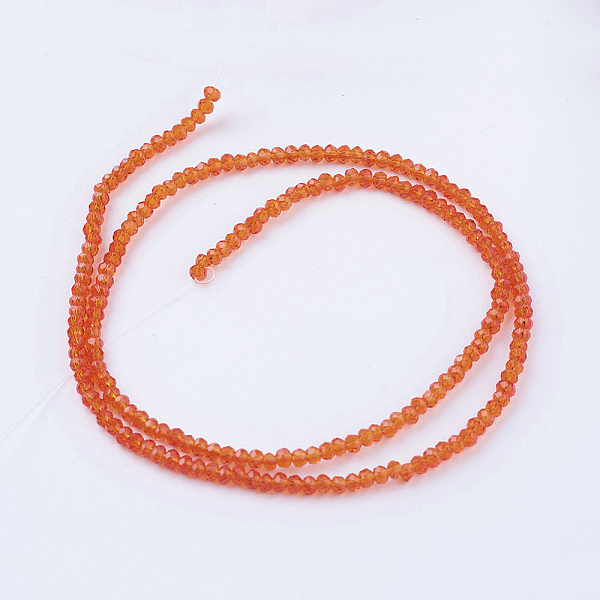 

PandaHall Glass Beads Strands, Faceted, Rondelle, Orange, 3x2~2.5mm, Hole: 0.5mm, about 160~165pcs/strand, 15~16inch Glass Rondelle Orange