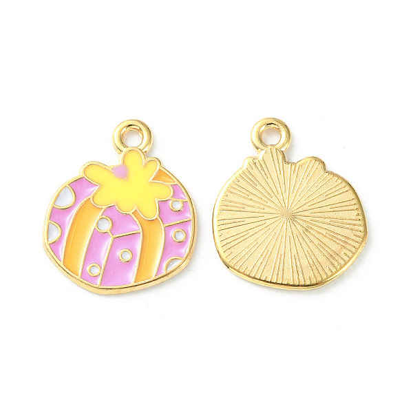

PandaHall Alloy Enamel Pendants, Gift Box Charm, Golden, Pearl Pink, 18.5x15.5x1mm, Hole: 1.6mm Alloy+Enamel Others