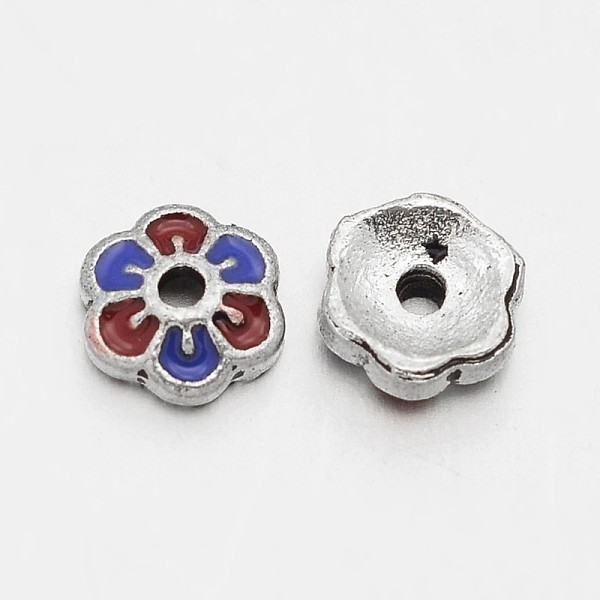 

PandaHall Antique Silver Plated Flower Alloy Enamel Bead Caps, 6-Petal, Colorful, 6x2mm, Hole: 1mm Alloy+Enamel