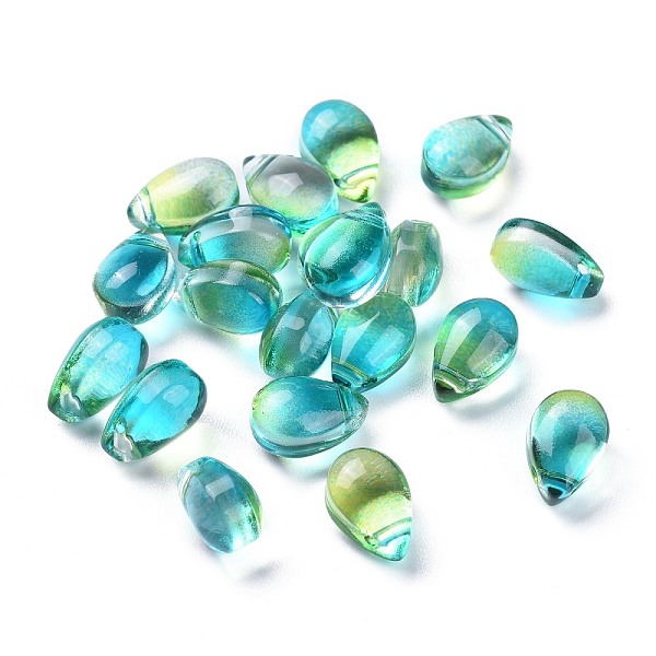 

PandaHall Transparent Glass Beads, Top Drilled Beads, Teardrop, Turquoise, 9x6x5mm, Hole: 1mm Glass Teardrop Green