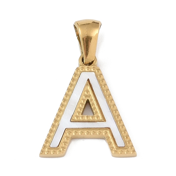 

PandaHall Natural White Shell Alphabet Pendants, Ion Plating(IP) Real 18K Gold Plated 304 Stainless Steel Charms, Letter A, 17x14.5x1.5mm...
