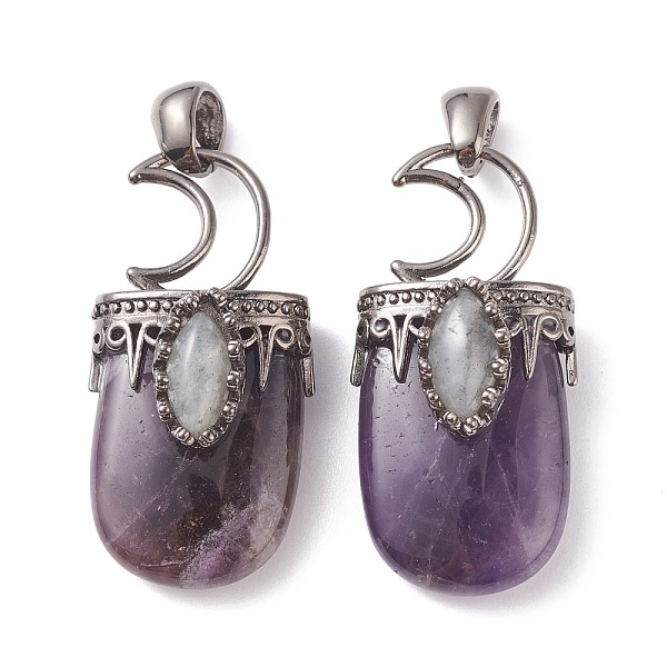 

PandaHall Natural Amethyst Pendants, with Brass Findings, Oval, Gunmetal, 44~46x20~21x16~17mm, Hole: 5x7mm Amethyst Oval Purple