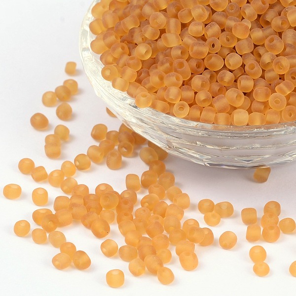 

PandaHall (Repacking Service Available) Glass Seed Beads, Frosted Colors, Round, Khaki, 6/0, 4mm, Hole: 1~1.5mm, about 12g/bag Glass Yellow