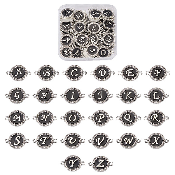 

PandaHall Alloy Enamel Links Connectors, with Crystal Rhinestones, Flat Round with Letter, Silver Color Plated, Letter A~Z, 22x16x2mm, Hole..., Black