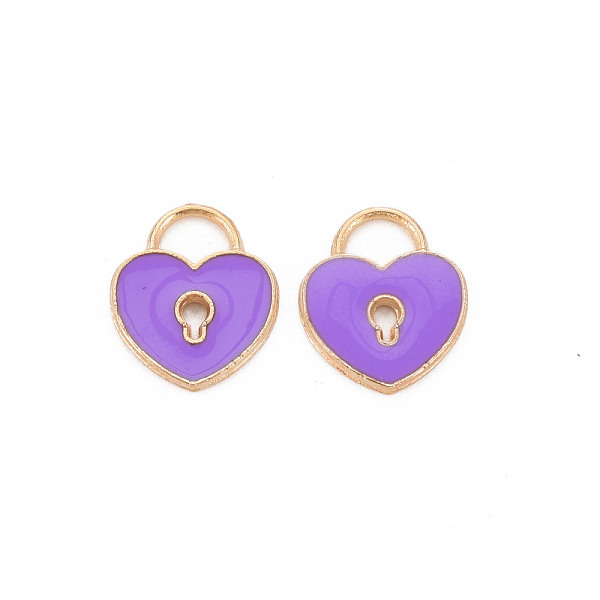 

PandaHall Alloy Enamel Charms, Heart Lock, Light Gold, Dark Orchid, 13x11x1.5mm, Hole: 3x4mm Alloy+Enamel Heart