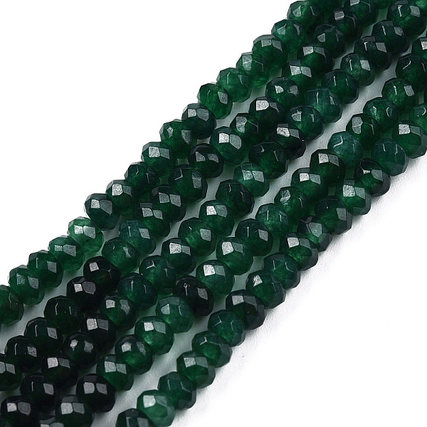 

PandaHall Natural White Jade Bead Strands, Dyed, Faceted, Rondelle, Dark Green, 4~5x3mm, Hole: 0.5mm, about 115~120pcs/strand, 13.39~13.98...