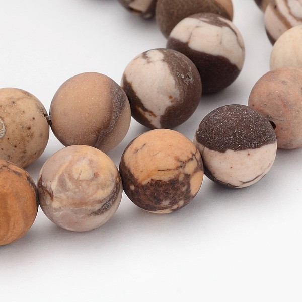 

PandaHall Frosted Round Natural Zebra Jasper Beads, 10mm, Hole: 1mm, about 37pcs/strand, 14.9 inch Zebra Jasper Round
