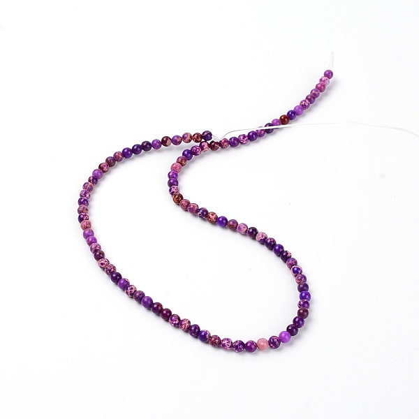 

PandaHall Natural Imperial Jasper Beads Strands, Dyed, Round, Purple, 391x4mm, Hole: 1mm, about 90pcs/strand Imperial Jasper Round Purple