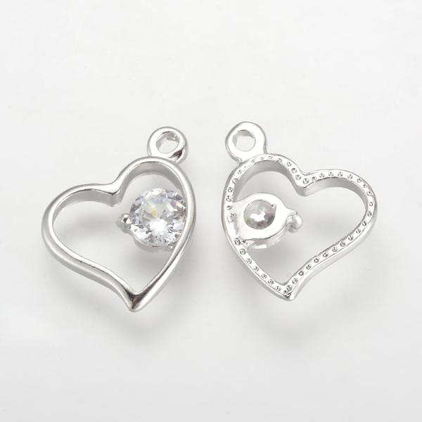

PandaHall Alloy Cubic Zirconia Charms, Heart, Platinum, 11.5x13x1.5mm, Hole: 1.5mm Alloy+Cubic Zirconia Heart