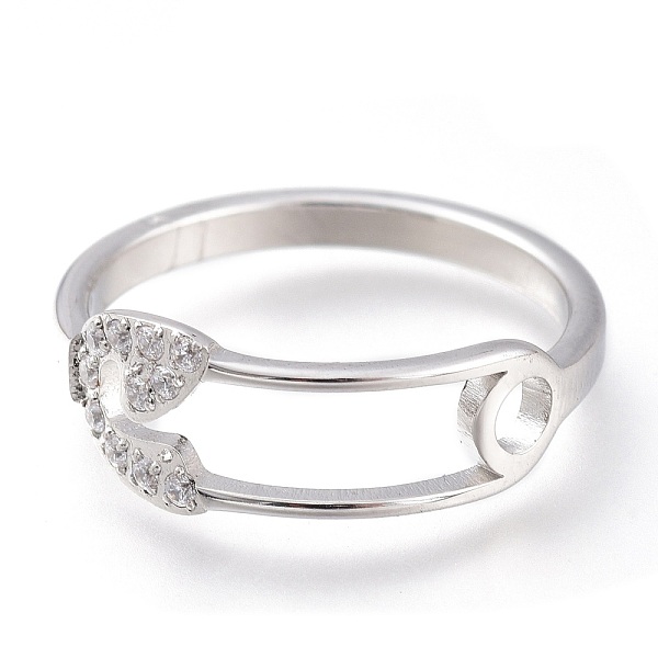 

PandaHall 304 Stainless Steel Finger Rings, with Clear Cubic Zirconia, Wide Band Rings, Safety Pin Shape, Stainless Steel Color, US Size 6~9...
