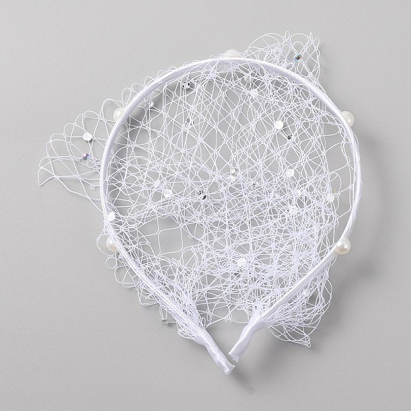 

PandaHall Bridal Rhinestones Pearl Mesh Veil Cloth Hair Bands, Hair Accessories for Women, White, Inner Diameter: 128x110mm Cloth White