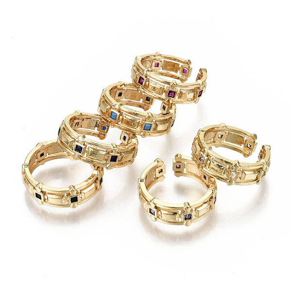 

PandaHall Brass Micro Pave Cubic Zirconia Cuff Rings, Open Rings, Real 18K Gold Plated, Nickel Free, Square, Mixed Color, Inner Diameter..., Multicolor