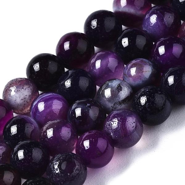 

PandaHall Natural Striped Agate/Banded Agate Bead Strands, Dyed, Round, Indigo, 4mm, Hole: 0.5mm, about 106pcs/strand, 15.7 inch Banded..., Purple