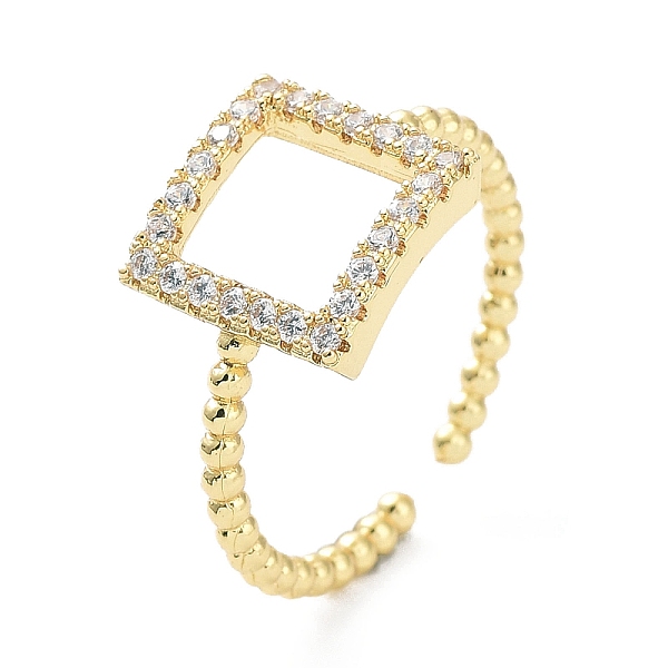 

PandaHall Rack Plating Brass Micro Pave Clear Cubic Zirconia Cuff Rings, Square Wide Band Open Ring for Women, Long-Lasting Plated, Golden...