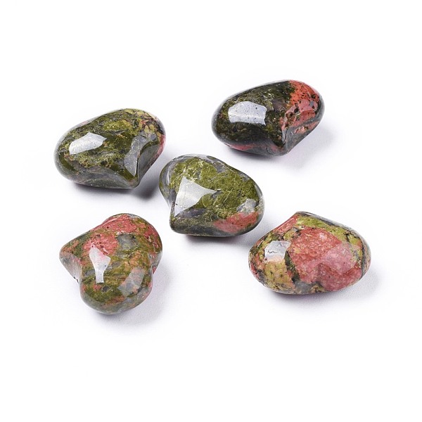 

PandaHall Natural Unakite Heart Love Stone, Pocket Palm Stone for Reiki Balancing, 20x25x11~13mm Unakite Heart