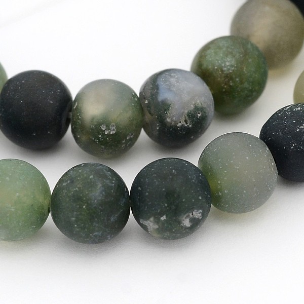 

PandaHall Frosted Round Natural Moss Agate Beads Strands, 8mm, Hole: 1mm, about 49pcs/strand, 15 inch Moss Agate Round