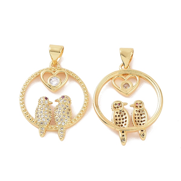 

PandaHall Brass Micro Pave Cubic Zirconia Pendants, Ring with 2 Birds & Heart Charm, Golden, 29x20x3mm, Hole: 5x3mm Brass+Cubic Zirconia..., Clear