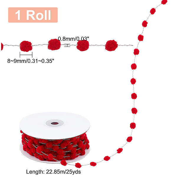 

PandaHall CHGCRAFT Iron Wire, with Pompon Beaded, Red, 20 Gauge, 0.8mm, 25 Yard/roll Iron Red