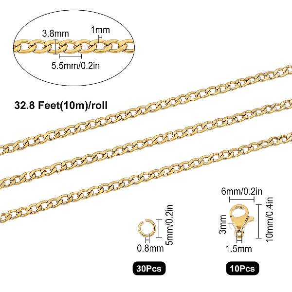 

PandaHall SUNNYCLUE DIY Cuban Link Chain Necklace Making Kit, Including 304 Stainless Steel Cuban Link Chains & Lobster Claw Clasps, Golden...