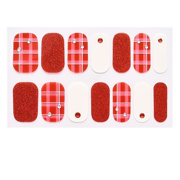 

PandaHall Nail Art Full Cover Nail Stickers, Tartan Daisy Pineapple Self-Adhesive Glitter Powder Gel Nail Art Decals, for Nail Tips..., Red