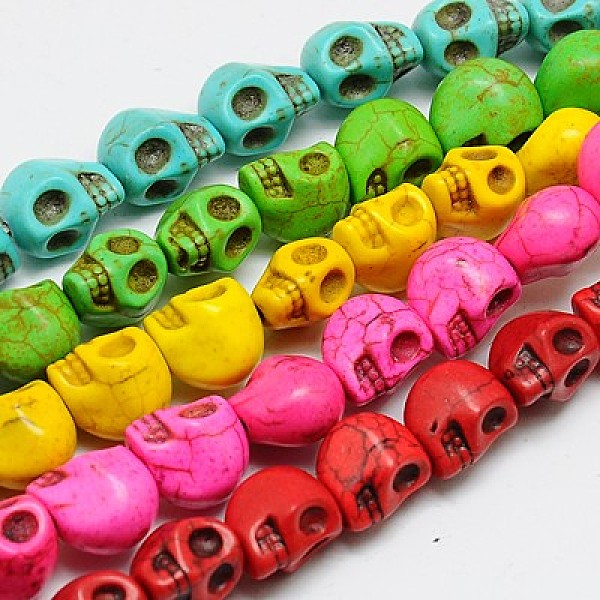 

PandaHall Synthetic Turquoise Beads Strands, Dyed, Skull, Mixed Color, 30x23x29mm, Hole: 1mm, about 40pcs/1000g Synthetic Turquoise Skull..., Multicolor