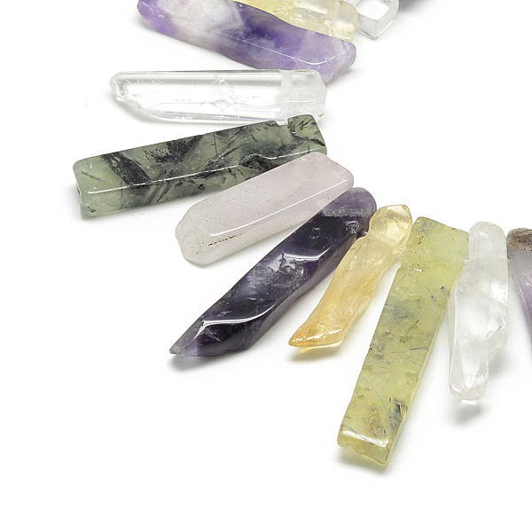 

PandaHall Natural Quartz Beads Strands, Top Drilled Beads, Rectangle, 20~65x7~15x6~10mm, Hole: 2mm, about 30~40pcs/strand, 15.75 inch(40cm)...