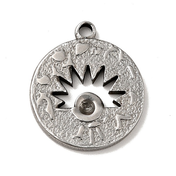 

PandaHall Tibetan Style 304 Stainless Steel Pendant Rhinestone Settings, Flat Round with Eye Charms, Antique Silver, 21x18x2mm, Hole: 1.8mm...
