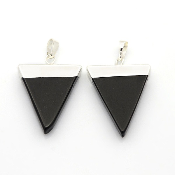 

PandaHall Gemstone Triangle Pendants, with Silver Color Plated Brass Findings, Black Agate, 34x22~28x4mm, Hole: 8x5mm Black Agate Triangle
