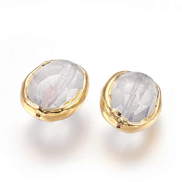 

PandaHall Natural Quartz Crystal Beads, Edge Golden Plated, Faceted, Oval, 19.5~24x16~18x13~15mm, Hole: 1mm Quartz Crystal Oval