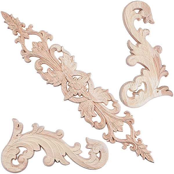 

PandaHall GORGECRAFT 5Pcs 2 Styles Wood Carving Decal Wood Carved Corner Onlay Applique Unpainted Wooden Carving Ornaments for Furniture..., Orange
