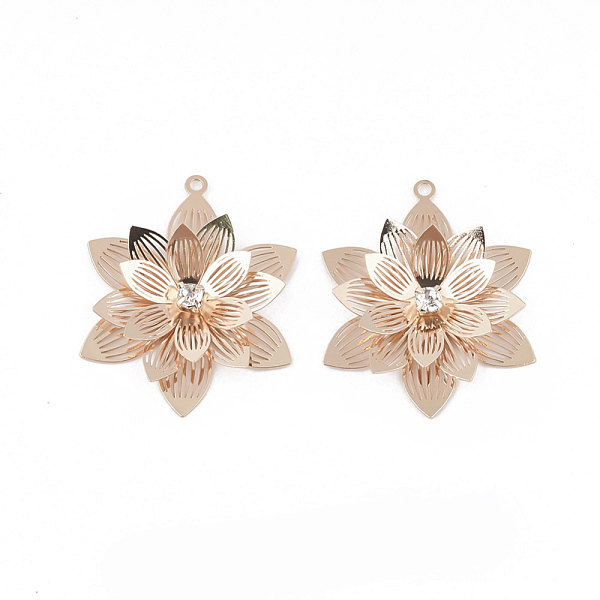 

PandaHall Brass Pendants, with Crystal Rhinestone, Flower, Light Gold, 31.5x25.5x4mm, Hole: 1.4mm Brass+Rhinestone Flower
