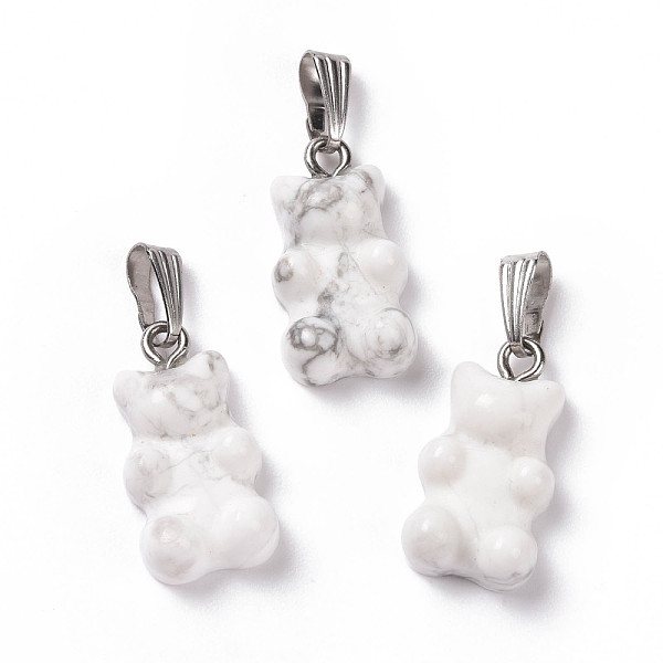 

PandaHall Natural Howlite Pendants, with Stainless Steel Color Tone 201 Stainless Steel Findings, Bear, 27.5mm, Hole: 2.5x7.5mm, Bear...