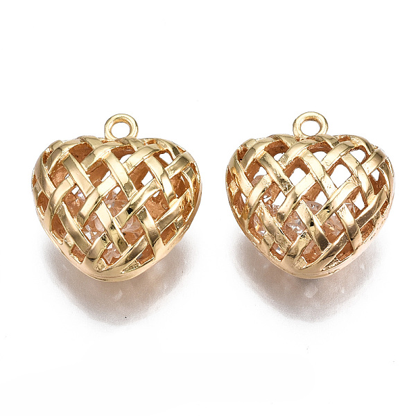 

PandaHall Brass Pendants, with Glass Rhinestone Inside, Hollow, Nickel Free, Heart, Real 18K Gold Plated, 18.5x18x11mm, Hole: 1.6mm...