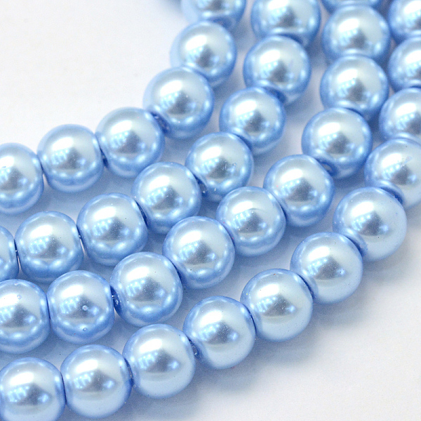 

PandaHall Baking Painted Glass Pearl Bead Strands, Pearlized, Round, Sky Blue, 5~6mm, Hole: 1mm, about 186pcs/strand, 31.4 inch Glass Round