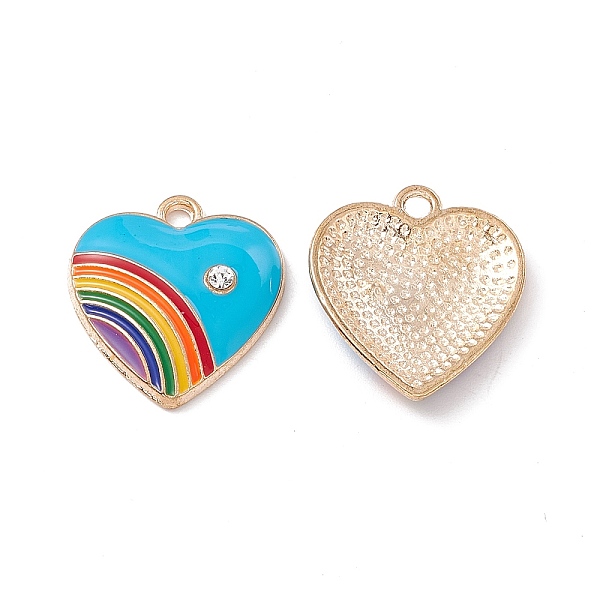 

PandaHall Alloy Enamel Pendant, with Rhinestone, Heart with Rainbow Charm, Golden, Deep Sky Blue, 20x18x3.5mm, Hole: 2mm Alloy+Enamel Heart