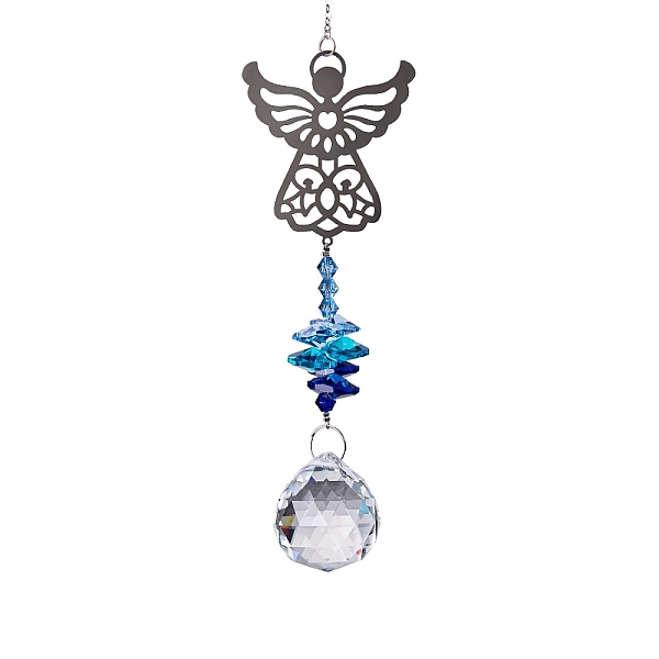 

PandaHall Glass Teardrop Pendant Decorations, with Metal Angel Link, Hanging Suncatchers Garden Decorations, Deep Sky Blue, 350mm Glass...