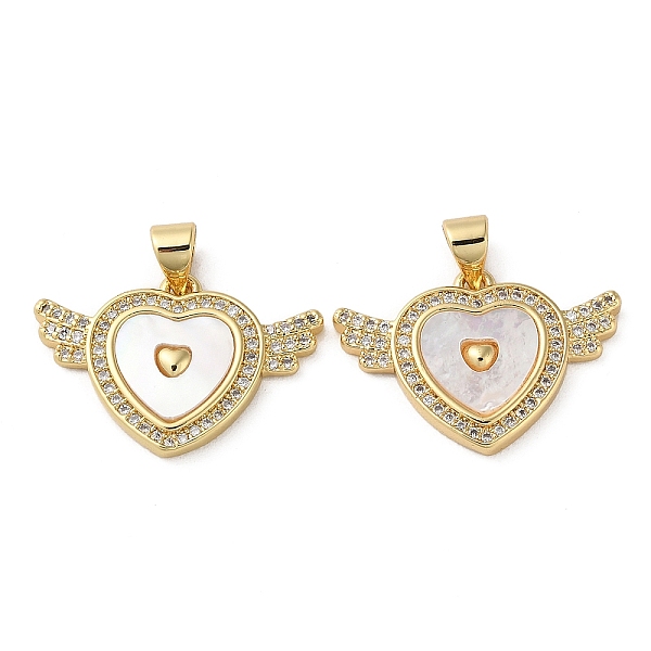 

PandaHall Brass Micro Pave Cubic Zirconia Pendants, with Shell, Heart with Wings, Real 18K Gold Plated, 16x23x3mm, Hole: 4x3.5mm Brass+Cubic..., White