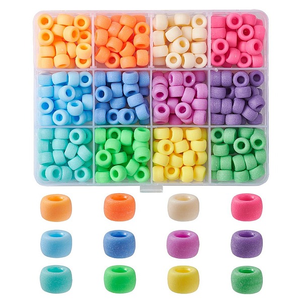 

PandaHall 360Pcs 12 Colors Opaque Plastic Beads, Frosted, Barrel, Mixed Color, 9x6mm, Hole: 3.8mm, 30pcs/color Plastic Barrel Multicolor