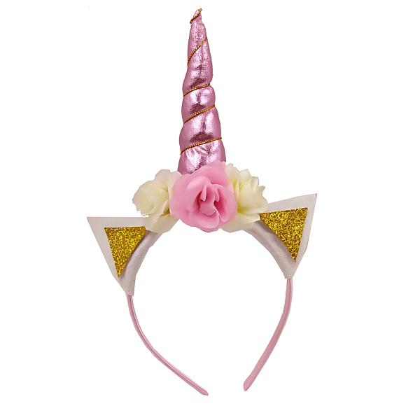 PandaHall Plastic Head bands, with Lace Flower, Unicorn, Flamingo, 270x120mm Cloth Pink