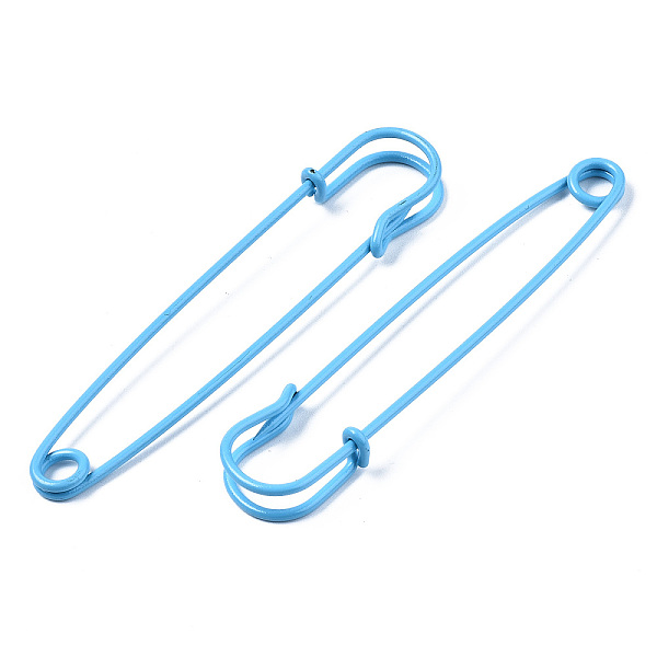 

PandaHall Spray Painted Iron Safety Pins, for Brooch Making, Kilt Needles, Light Sky Blue, 75x17x6mm, Hole: 4.5mm, Pin: 1.5mm Iron