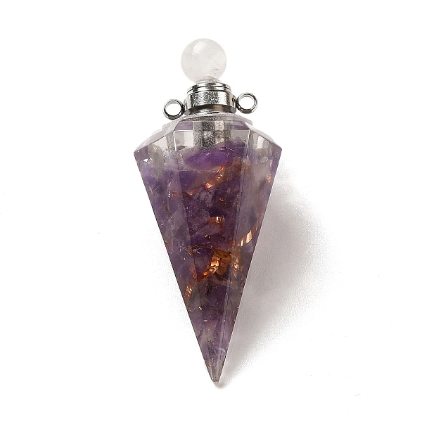 

PandaHall Natural Amethyst Perfume Bottle Pendants, Resin Faceted Cone Charms with Platinum Plated Brass Screw Cap, 46.5~48x19~20x17~18mm...