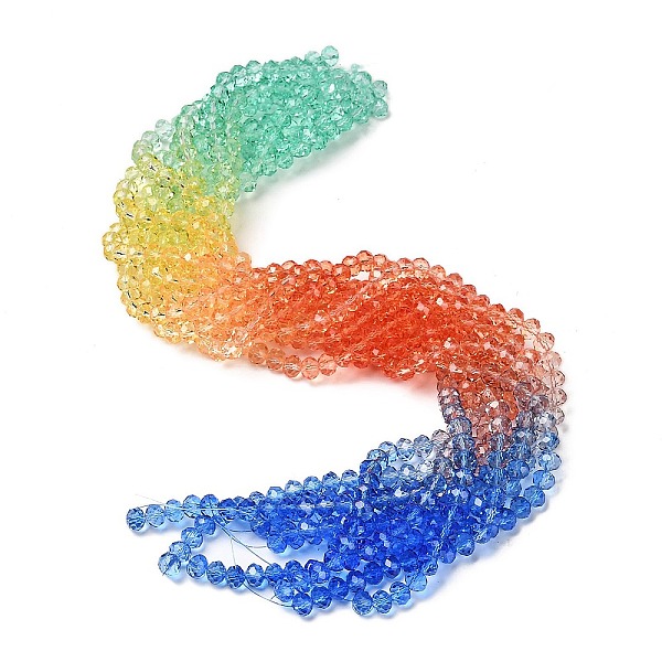 

PandaHall Transparent Painted Glass Beads Strands, Faceted, Rondelle, Colorful, 8x6.5mm, Hole: 1mm, about 63pcs/strand, 16.14''(41cm) Glass...
