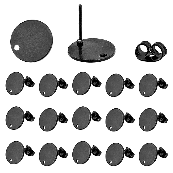 

PandaHall DICOSMETIC 40Pcs Flat Round Stud Earring Findings Stainless Steel Earrings Electrophoresis Black Earrings Posts with 1.6mm Loop...