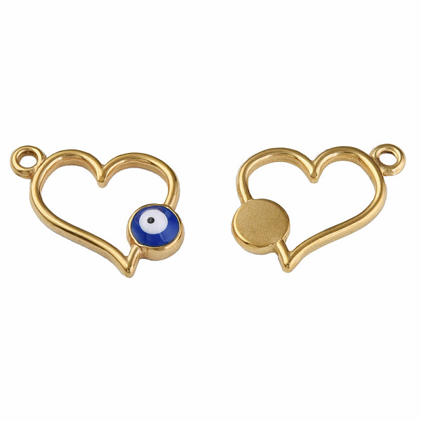 

PandaHall 201 Stainless Steel Enamel Pendants, Heart with Evil Eye, Golden, Dark Blue, 15x17x3mm, Hole: 1.6mm Stainless Steel+Enamel Heart