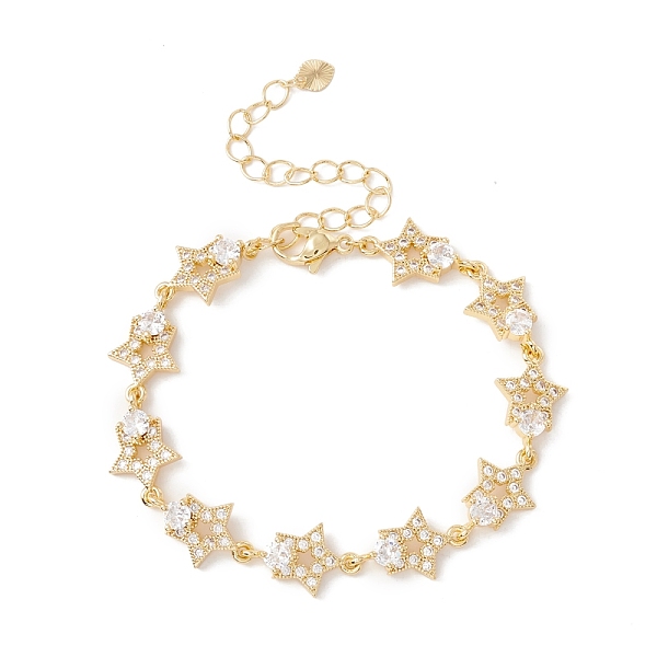

PandaHall Clear Cubic Zirconia Star Link Chains Bracelet, Brass Jewelry for Women, Cadmium Free & Lead Free, Real 18K Gold Plated, 6-3/4...