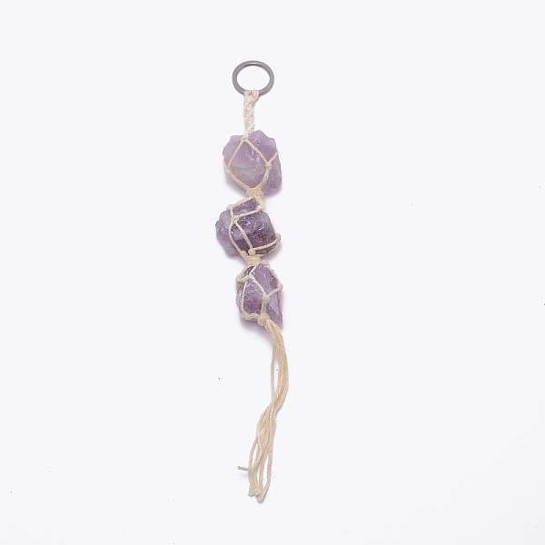 

PandaHall Irregular Gemstone Hanging Pendant Decoration, with Cotton Cord, for Car Interior Ornament Accessories, 290mm Amethyst Nuggets