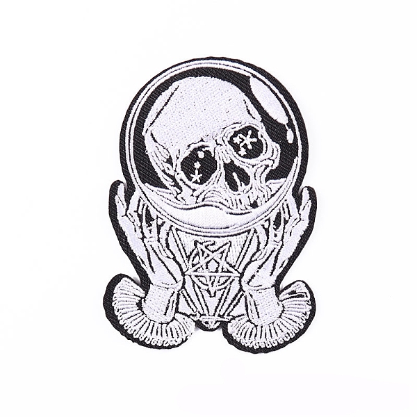 

PandaHall Halloween Skull & Crystal Ball Appliques, Embroidery Iron on Cloth Patches, Sewing Craft Decoration, WhiteSmoke, 55x78mm Fibre..., White
